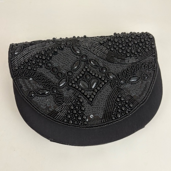Vintage Hand Crafted Black Beaded Sequin Evening Clutch Purse Partners Mervins - Picture 1 of 11